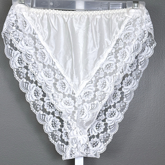 Vintage Jezebel Panties Hi Cut Wide Lace White Satin Size Small New NOS Panty - Picture 1 of 5